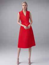 Robe de Noël sans manches à taille haute avec ceinture en patchwork